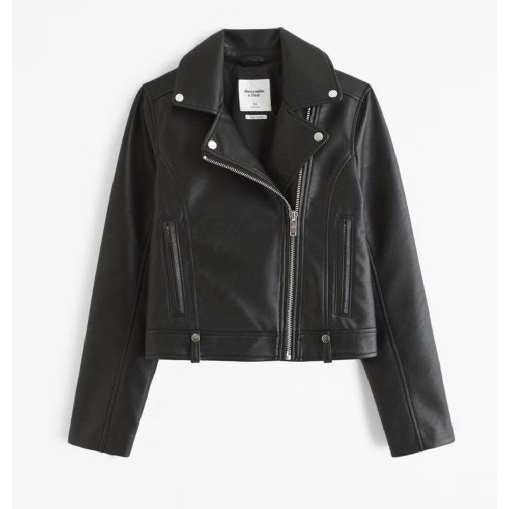 NWT Abercrombie & Fitch Womens Leather Jacket Vegan Faux Moto Biker Winter XXS